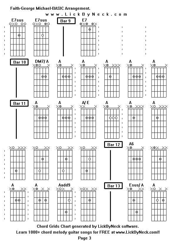 Chord Grids Chart of chord melody fingerstyle guitar song-Faith-George Michael-BASIC Arrangement,generated by LickByNeck software.